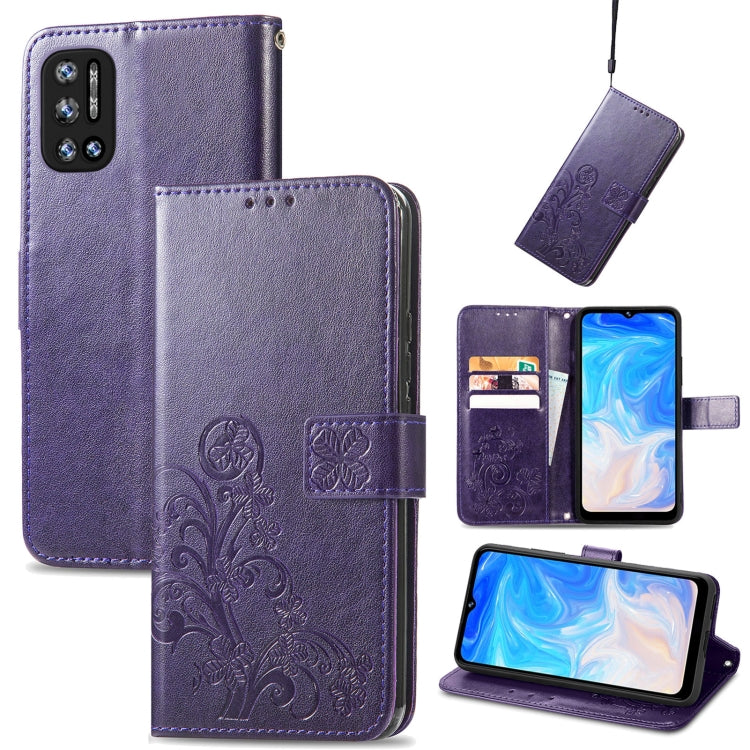 Lavender embossed leather phone wallet case with card slot, magnetic flap, and lanyard
