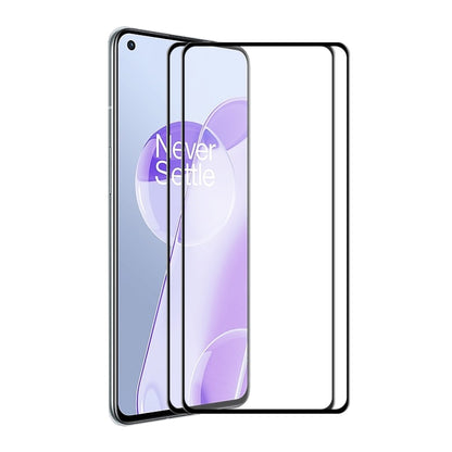 Tempered glass screen protector applied to OnePlus 9RT, curved full-edge coverage