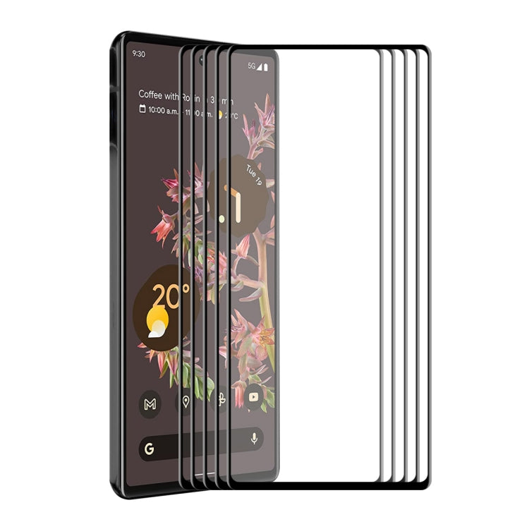 Multiple Google Pixel 6 tempered glass screen protectors shown stacked