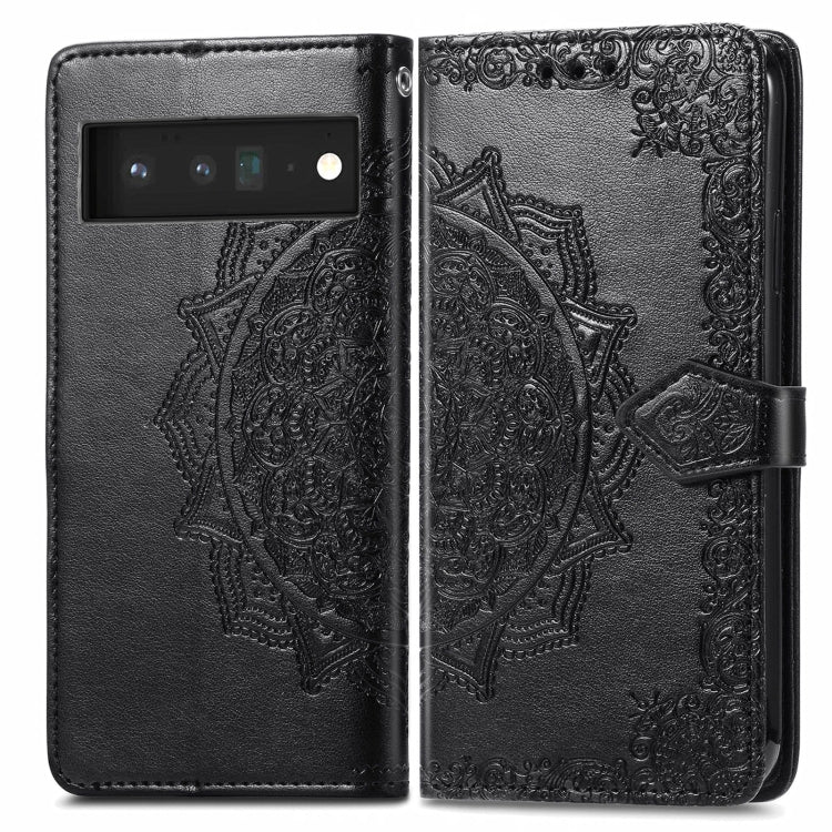Black embossed mandala flip leather case with magnetic strap and phone cutout