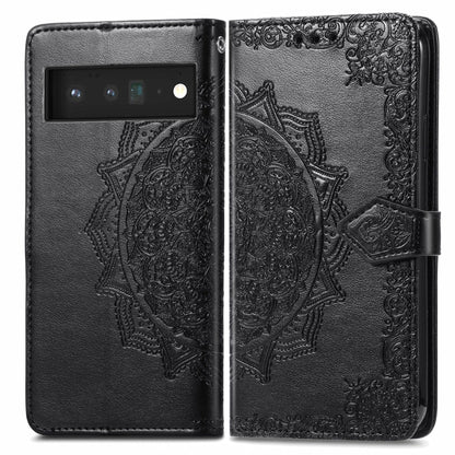 Black embossed mandala flip leather case with magnetic strap and phone cutout