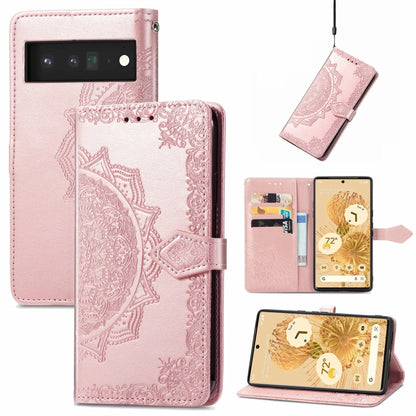 Pink embossed mandala flip phone case wallet with card slots and lanyard