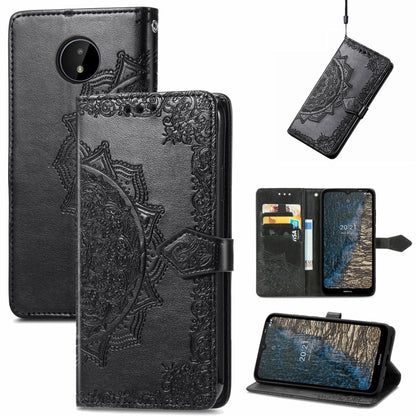 Black embossed mandala flip phone case wallet with card slots and lanyard loop