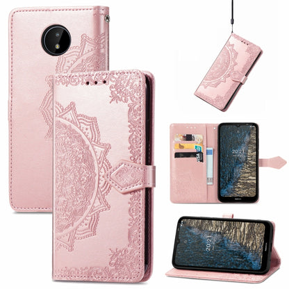Rose pink embossed mandala flip phone case wallet with card slots and lanyard