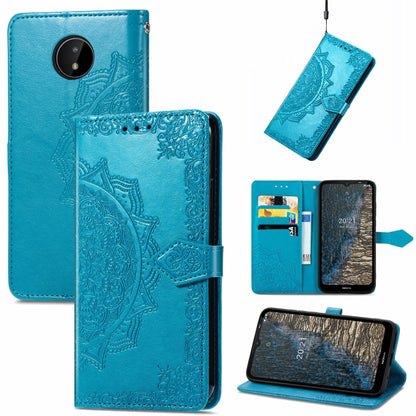 Teal embossed mandala flip phone wallet case with card slots and lanyard holder