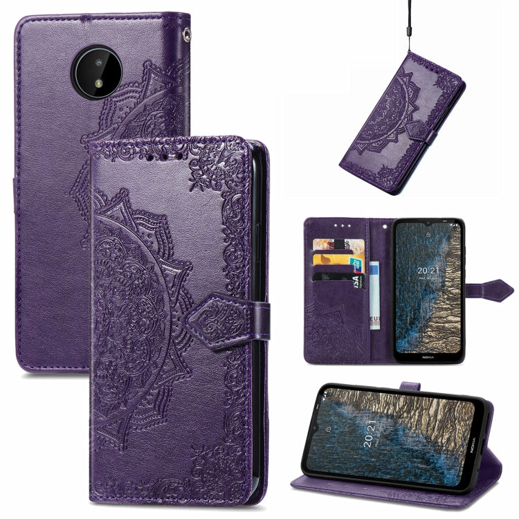 Purple embossed mandala flip phone wallet case with card slots and lanyard holder