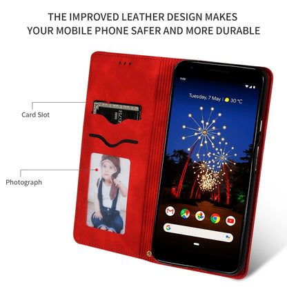 Red leather phone wallet case with card slot and photo window, open flip for Pixel 3A XL
