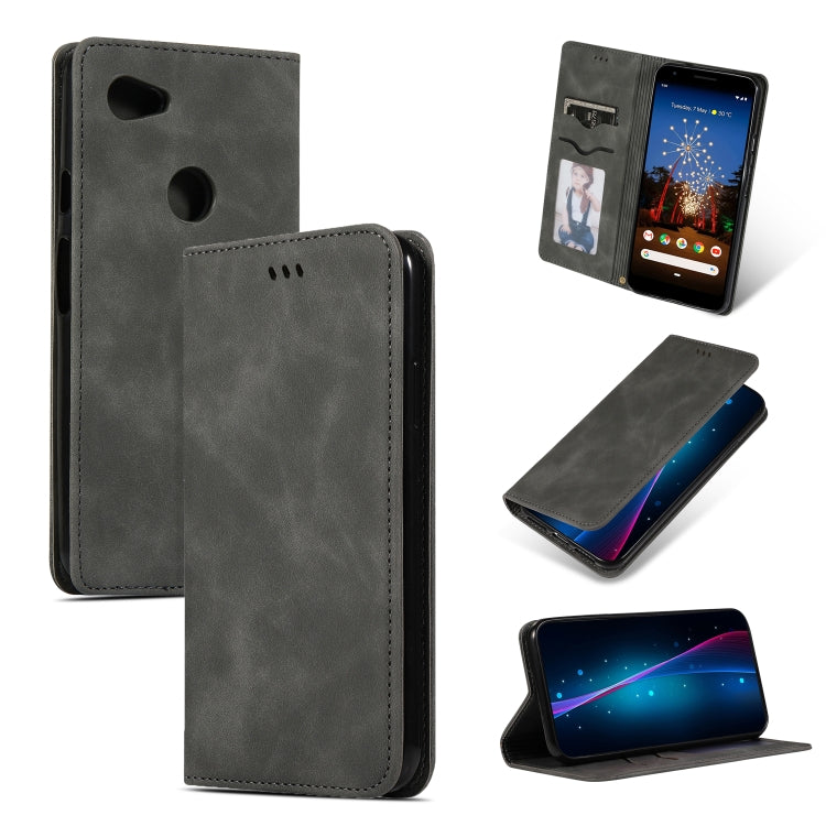 Dark gray leather magnetic flip wallet case with card slot and cutout for Pixel 3A XL
