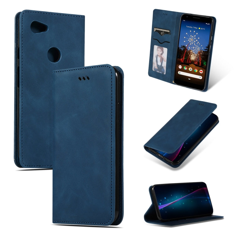 Navy blue leather magnetic flip wallet case with card slot and cutout for Pixel 3A XL