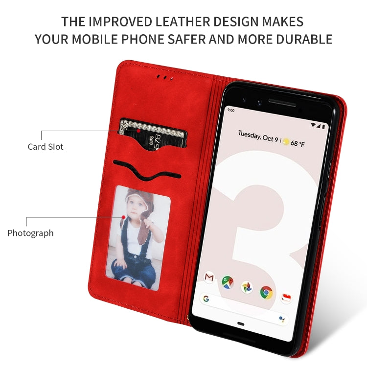 Red flip leather wallet case for Google Pixel 3 with card slot and photo window
