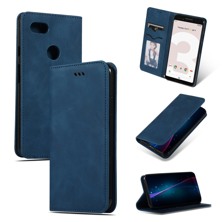 Navy blue magnetic flip leather wallet case for Google Pixel 3 with card holder and stand