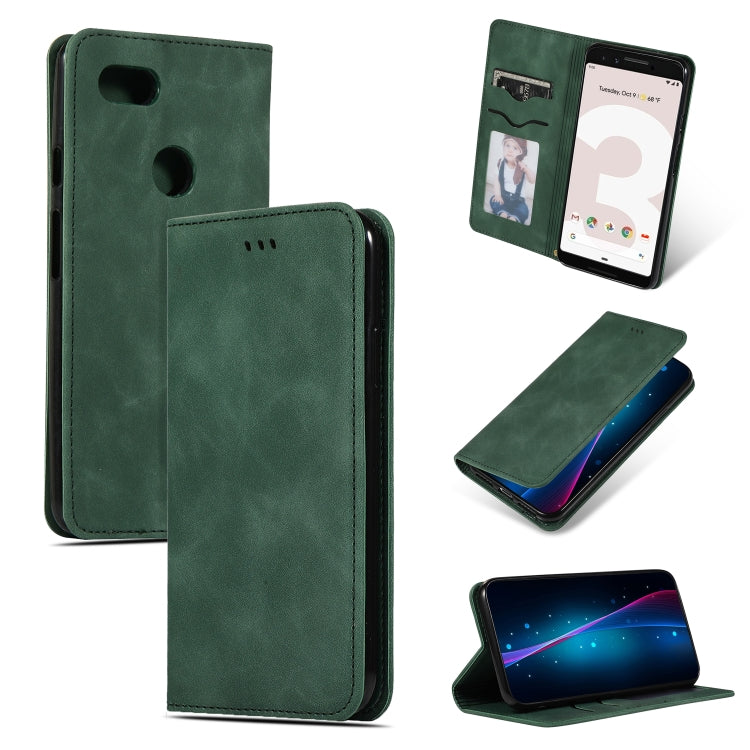Magnetic flip leather case for Google Pixel 3, dark green