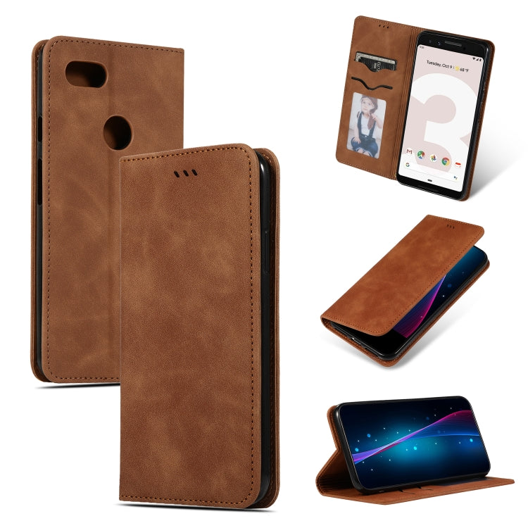 Magnetic flip leather case for Google Pixel 3, brown