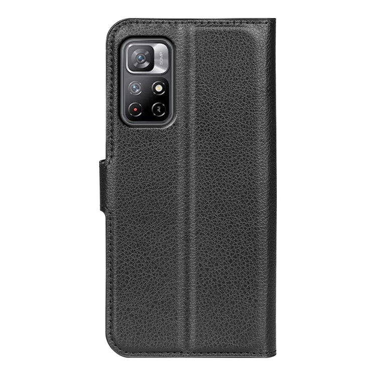 Black litchi-texture horizontal flip phone case with camera cutout and flip cover