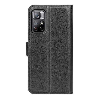 Black litchi-texture horizontal flip phone case with camera cutout and flip cover