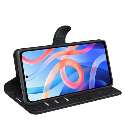 Black flip wallet phone case with stand function and textured cover for everyday protection