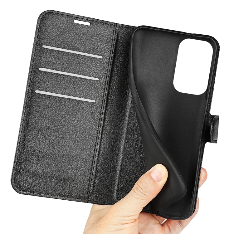 Black folio wallet phone case with inner card slots and cutout for camera access