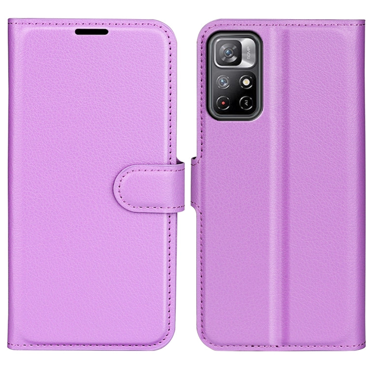 Purple horizontal flip wallet phone case with card holder tab and camera cutout