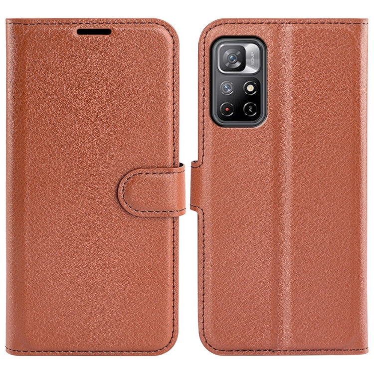 Brown horizontal flip phone case with card slots, faux leather texture, camera cutout