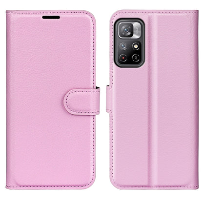 Pink horizontal flip phone case with card slots, faux leather texture, camera cutout