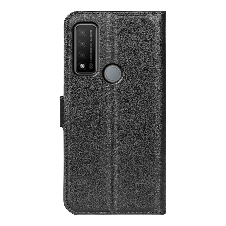 Black textured flip phone case showing camera cutout and round fingerprint button