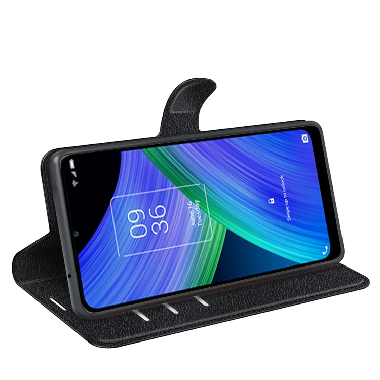 Black textured flip phone case with stand position for video viewing