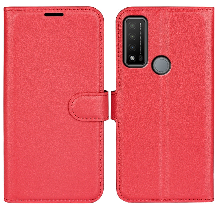 Red textured flip phone case with folio flap and camera cutout