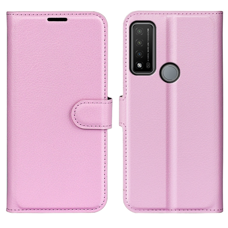 Litchi-texture flip phone case for TCL 20 R 5G, light purple with strap and camera cutout