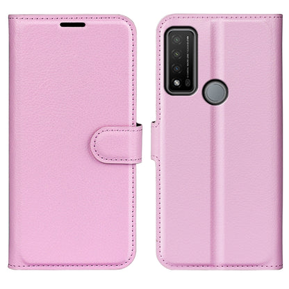 Litchi-texture flip phone case for TCL 20 R 5G, light purple with strap and camera cutout