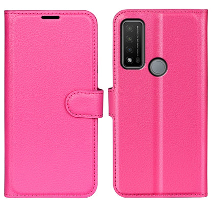 Litchi-texture flip phone case for TCL 20 R 5G, pink with side strap and camera cutout