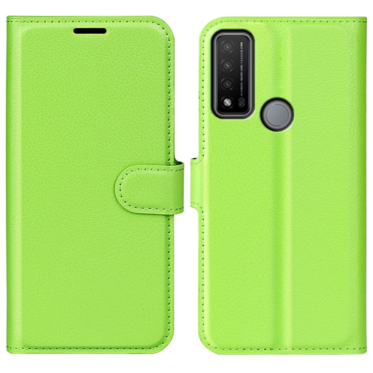 Litchi-texture flip phone case for TCL 20 R 5G, green with side strap and camera cutout