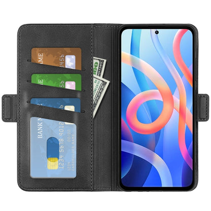 Black leather wallet flip phone case with card slots and visible card compartment