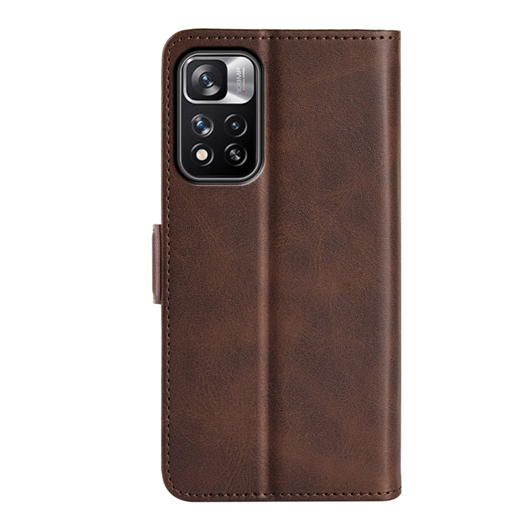 Brown leather wallet flip phone case with camera cutout and magnetic clasp