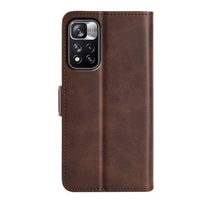 Brown leather wallet flip phone case with camera cutout and magnetic clasp