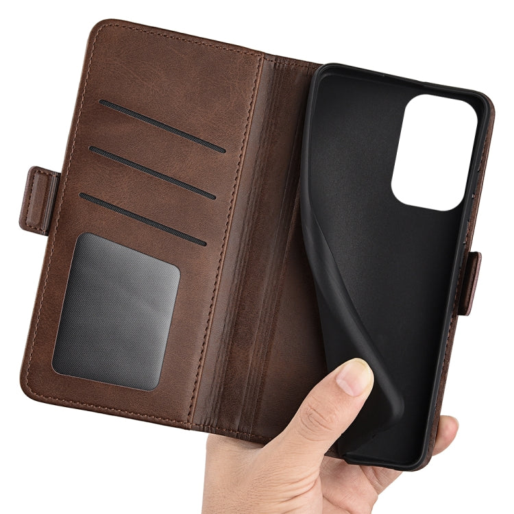 Brown leather card holder flip case with card pocket and magnetic clasp
