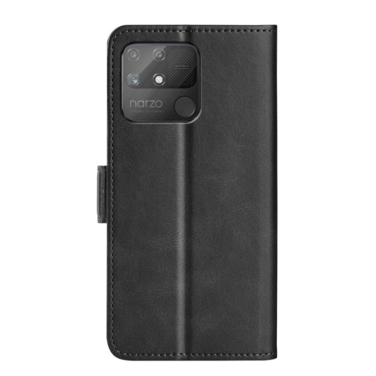 Black leather flip phone case with camera cutout and magnetic side buckle