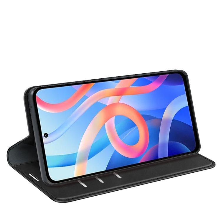 Black leather folio phone case in landscape stand position