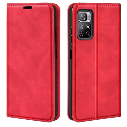 Red leather wallet-style phone case with front cover and back camera cutout