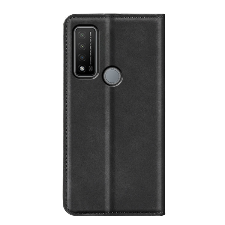 Black leather-style phone case with camera cutout and round magnetic holder
