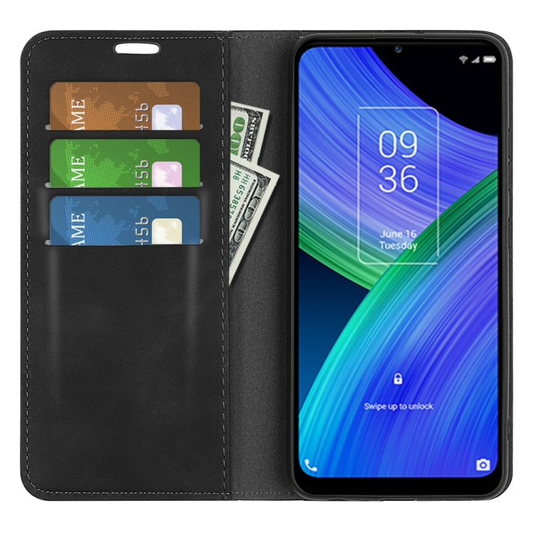 Black leather-style wallet case with card slots and phone screen support