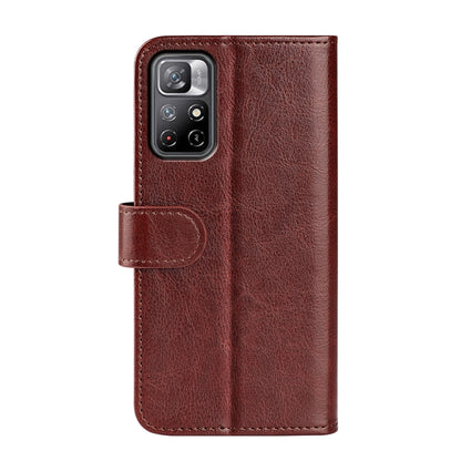 Brown leather-style folio case with camera cutout and hand strap for Xiaomi Redmi Note 11