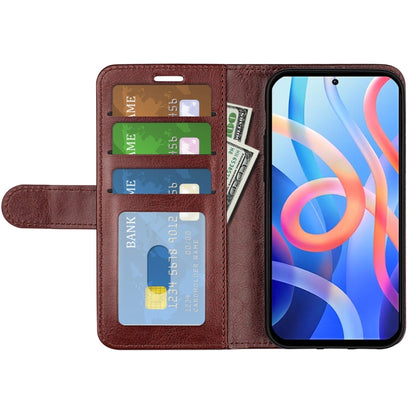 Brown flip wallet case with card slots and stand, showing phone screen for Xiaomi Redmi Note 11