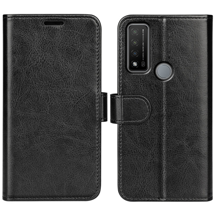 Black leather-texture flip phone case with card holder and cutouts