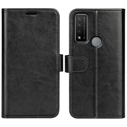 Black leather-texture flip phone case with card holder and cutouts
