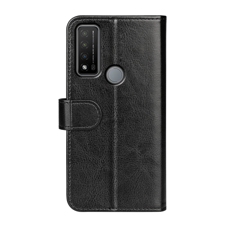 Black leather-texture flip phone case with camera and button cutouts