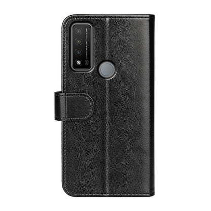 Black leather-texture flip phone case with camera and button cutouts