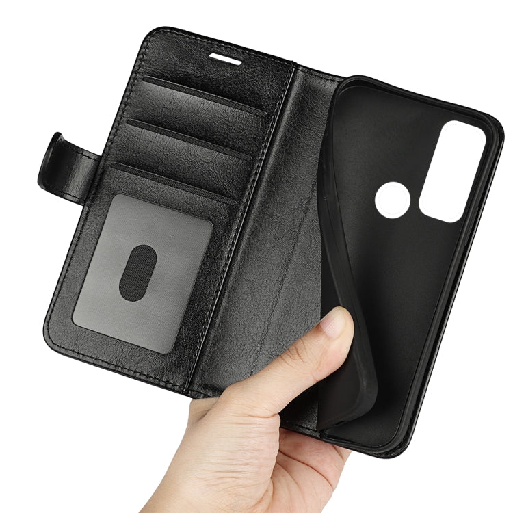Black folio flip phone case with inner card slots and wrist-strap