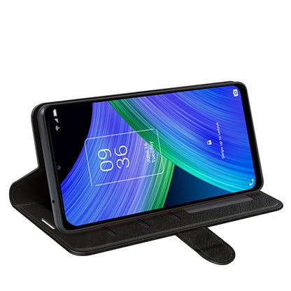 Black flip phone case with stand for angled, landscape viewing