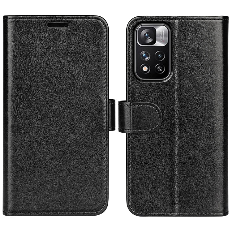 Black textured leather-style flip wallet case with card holder for Xiaomi Redmi Note 11 Pro.