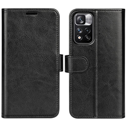 Black textured leather-style flip wallet case with card holder for Xiaomi Redmi Note 11 Pro.